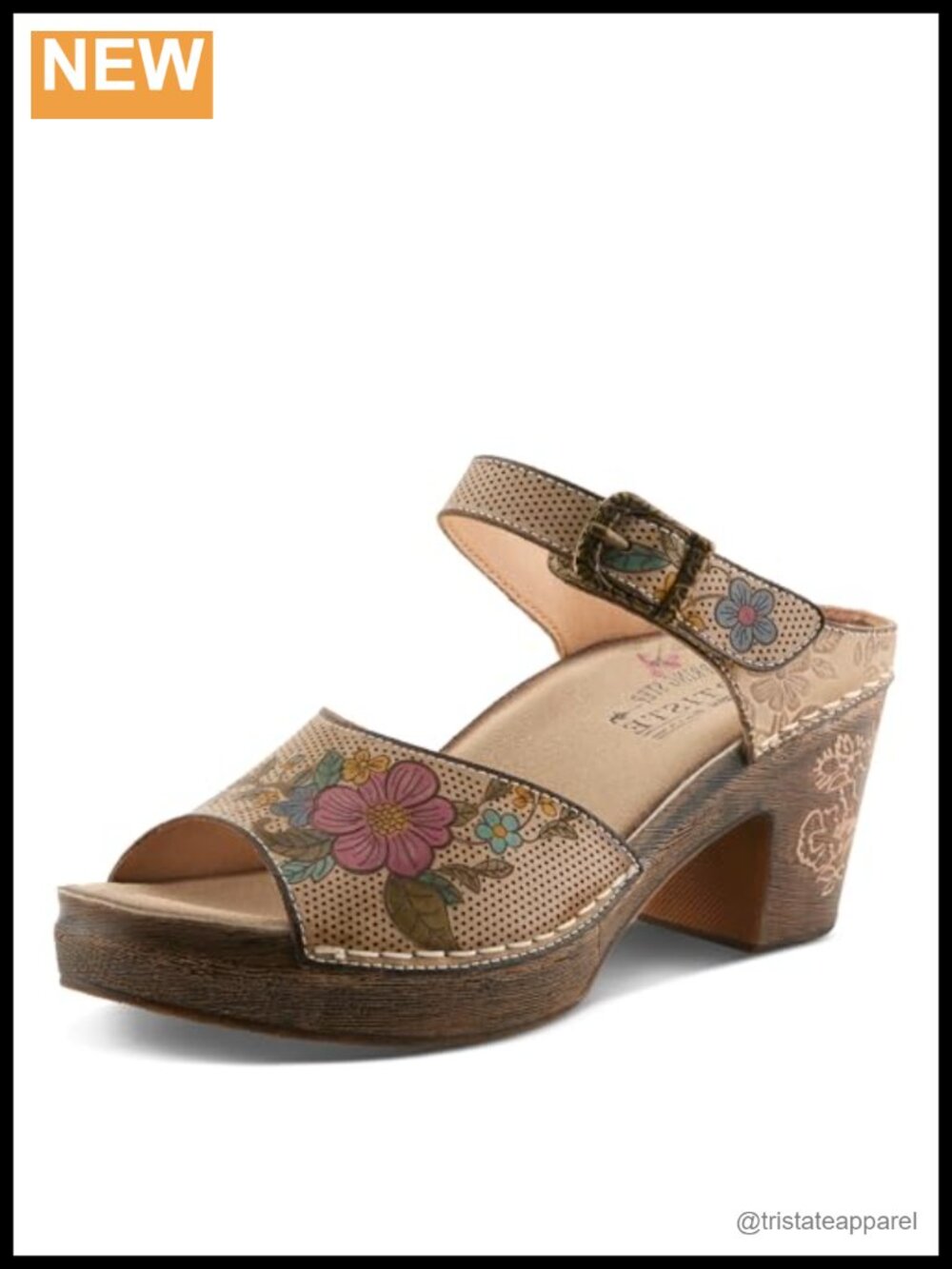 Leather Floral Slide Sandal with Cushioned Insole & Adjustable Strap